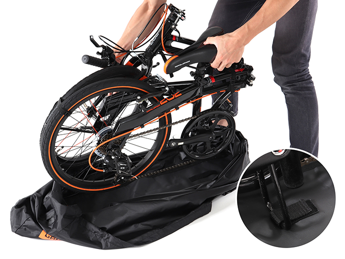 コンパクト輪行キャリングバッグ（折りたたみ小径車用）自転車の収納方法画像
