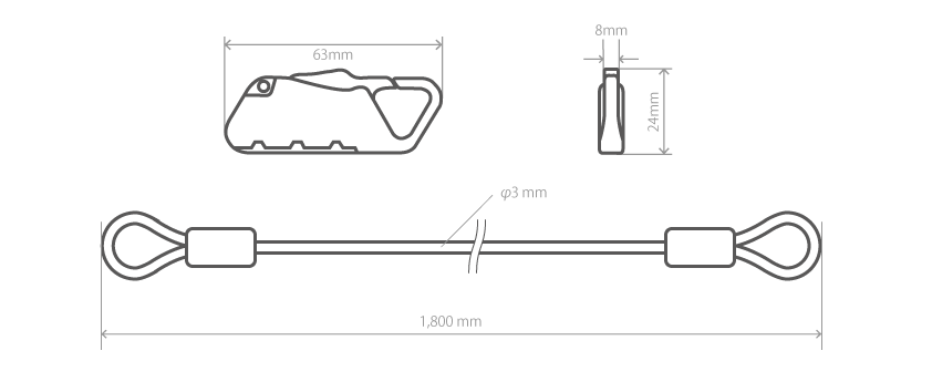 DKL425-DP ダイヤルコンボカラビナループロック サイズ画像