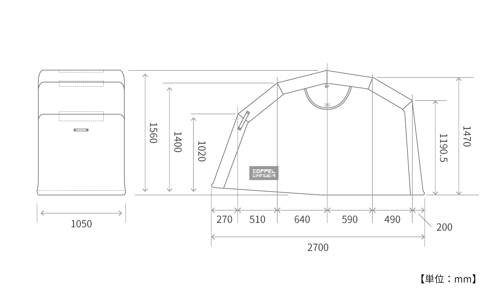 DCC374M-KH ストレージバイクシェルター2 サイズ画像