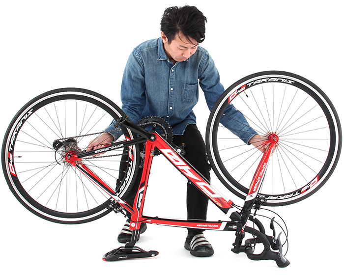 コンパクトメッシュ輪行バッグ自転車収納方法画像