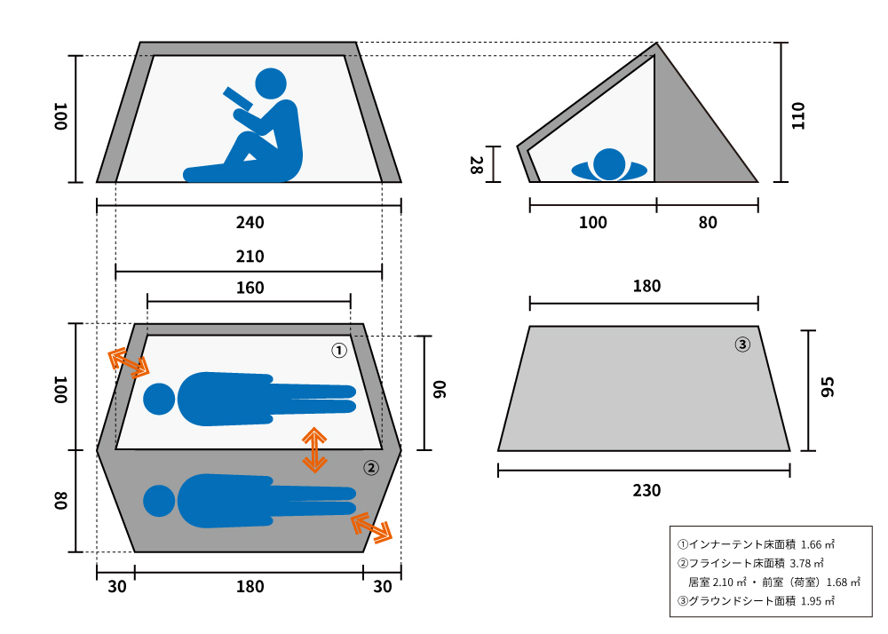 DBT530-DP バックフリップバイシクルテント2 サイズ画像