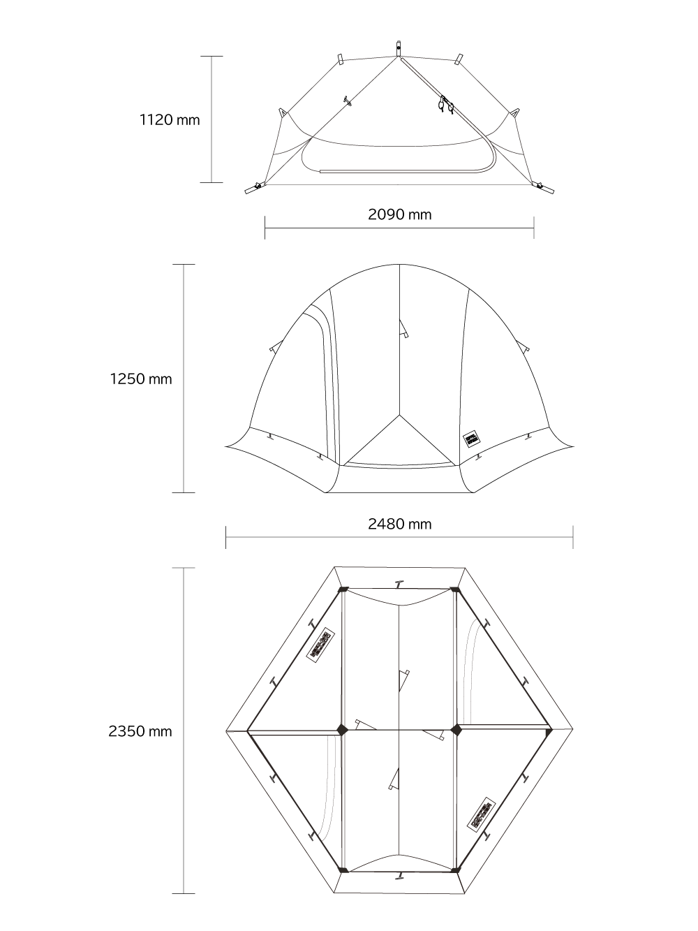 DBT571-GY バイクツーリングコットテント サイズ画像