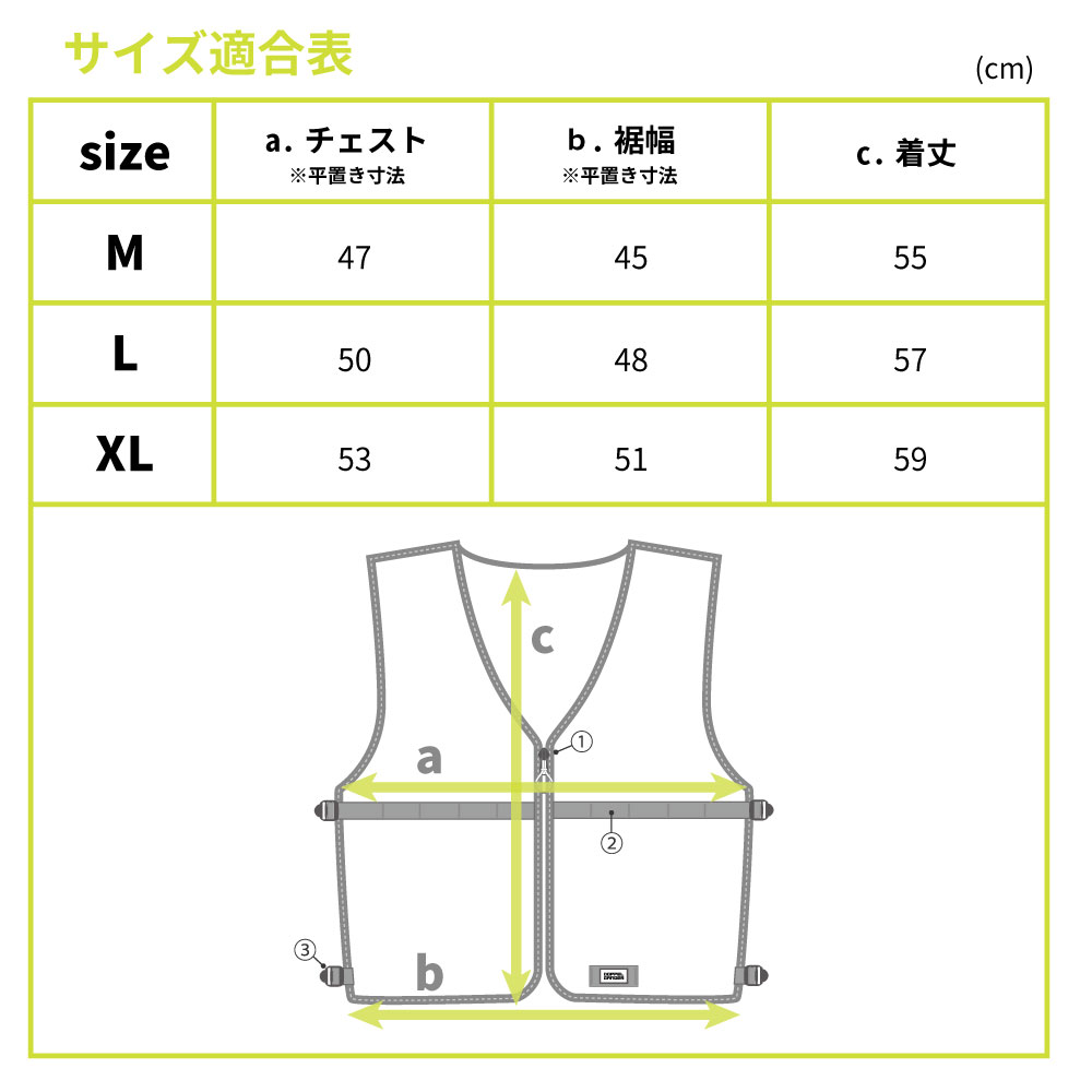 空冷用インナーメッシュベストSIZE SPEC画像